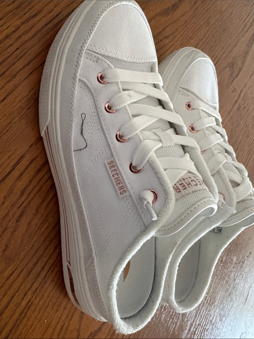 Skechers White Low-Top Sneakers with Rose Gold Eyelets - Picture 6 of 6